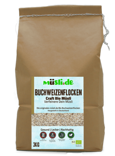 Bild der Verpackung (Dose) des Bio Müslis Bio Buchweizenflocken 3kg von müsli.de