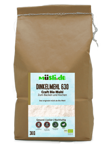 Bild der Verpackung (Dose) des Bio Müslis Bio Dinkelmehl Type 630 von müsli.de