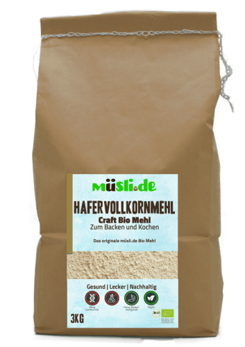 Bild der Verpackung (Dose) des Bio Müslis Bio Hafervollkornmehl von müsli.de