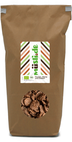 Bild der Verpackung (Dose) des Bio Müslis Bio Schoko Cornflakes von müsli.de