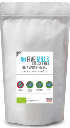 Bild der Verpackung (Dose) des Bio Müslis Amaranthmehl von müsli.de
