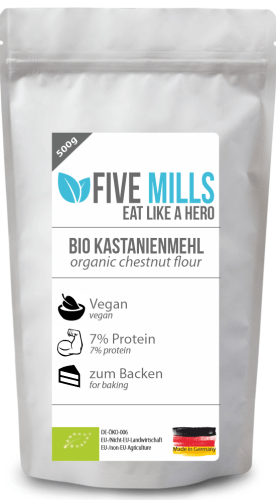 Bild der Verpackung (Dose) des Bio Müslis Bio Kastanienmehl von müsli.de