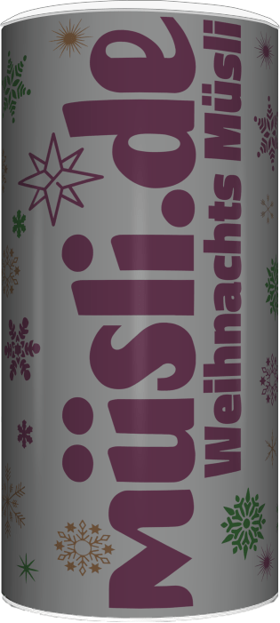 Bild der Verpackung (Dose) des Bio Müslis Weihnachts Porridge von müsli.de