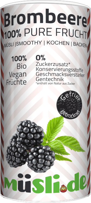 Bild der Verpackung (Dose) des Bio Müslis Bio Gefriergetrocknete Brombeeren von müsli.de