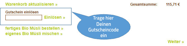 Foto vom Feld Gutscheincode im Warenkorb